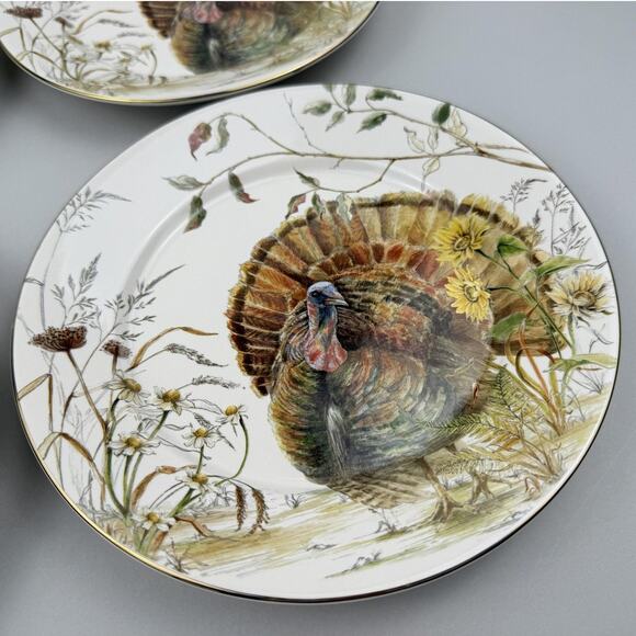 Pottery Barn Bedford Harvest Salad Plates Set of 4 Turkey Thanksgiving Fall - Picture 5 of 10